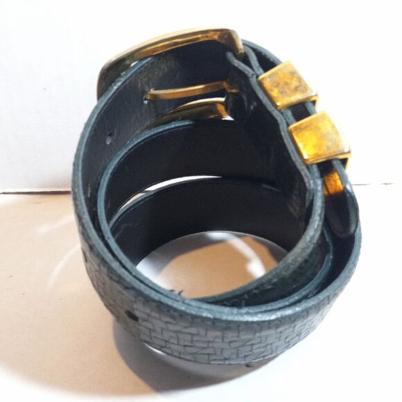 Vintage Doncaster Green Leather Belt-Medium-Croc Embossed-Brass Buckle & Loop main image 6